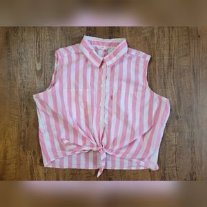 Levi's Pink and White Striped Tie-Front Crop Button-Up